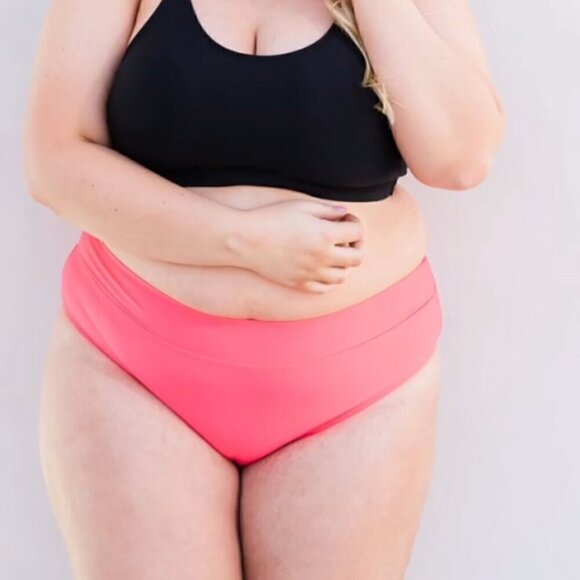 NWT: MidRise Full Coverage Briefs Bikini Swim Bottom in Hot Pink - Picture 1 of 16